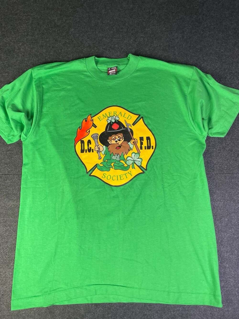 VTG Washington DC Fire Department Shirt Single Stitch Green Short Sleeve Men's
